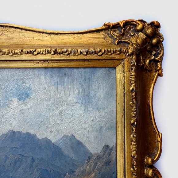 Antique Framed Landscape Oil Painting: Mountain Cottage Scene - Picture 4 of 5